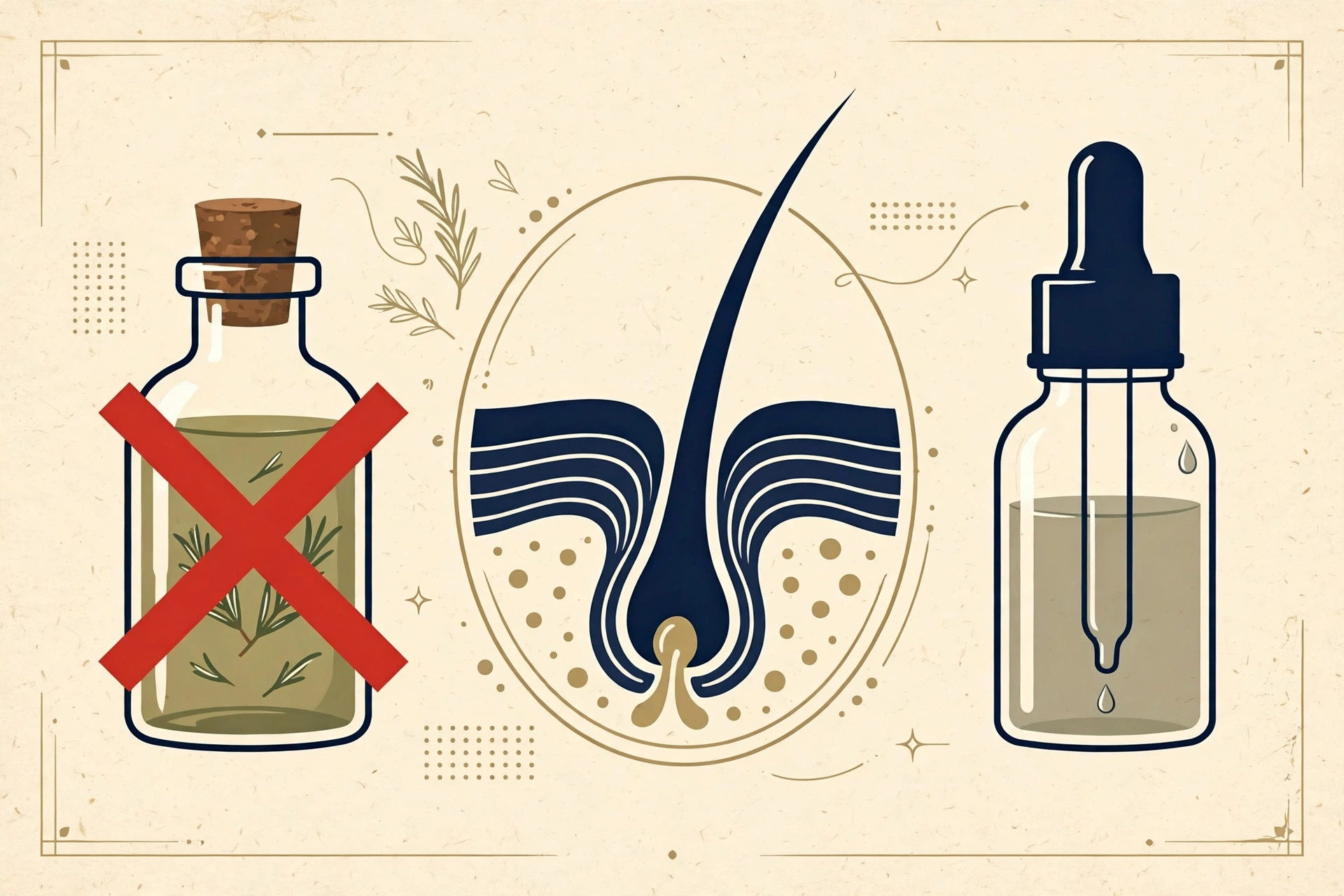 Editorial illustration for Losing Hair? Don't Trust Rosemary Oil.