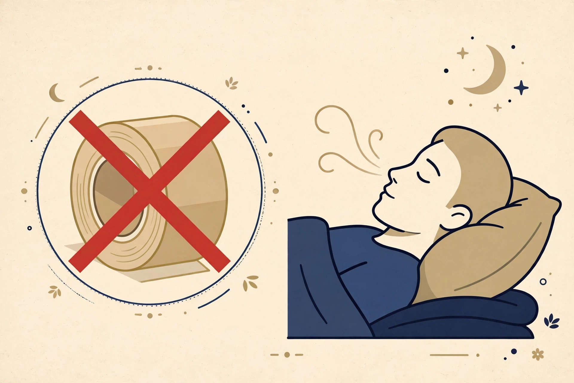 Editorial illustration for Can't Sleep? Don't Trust Mouth Taping.